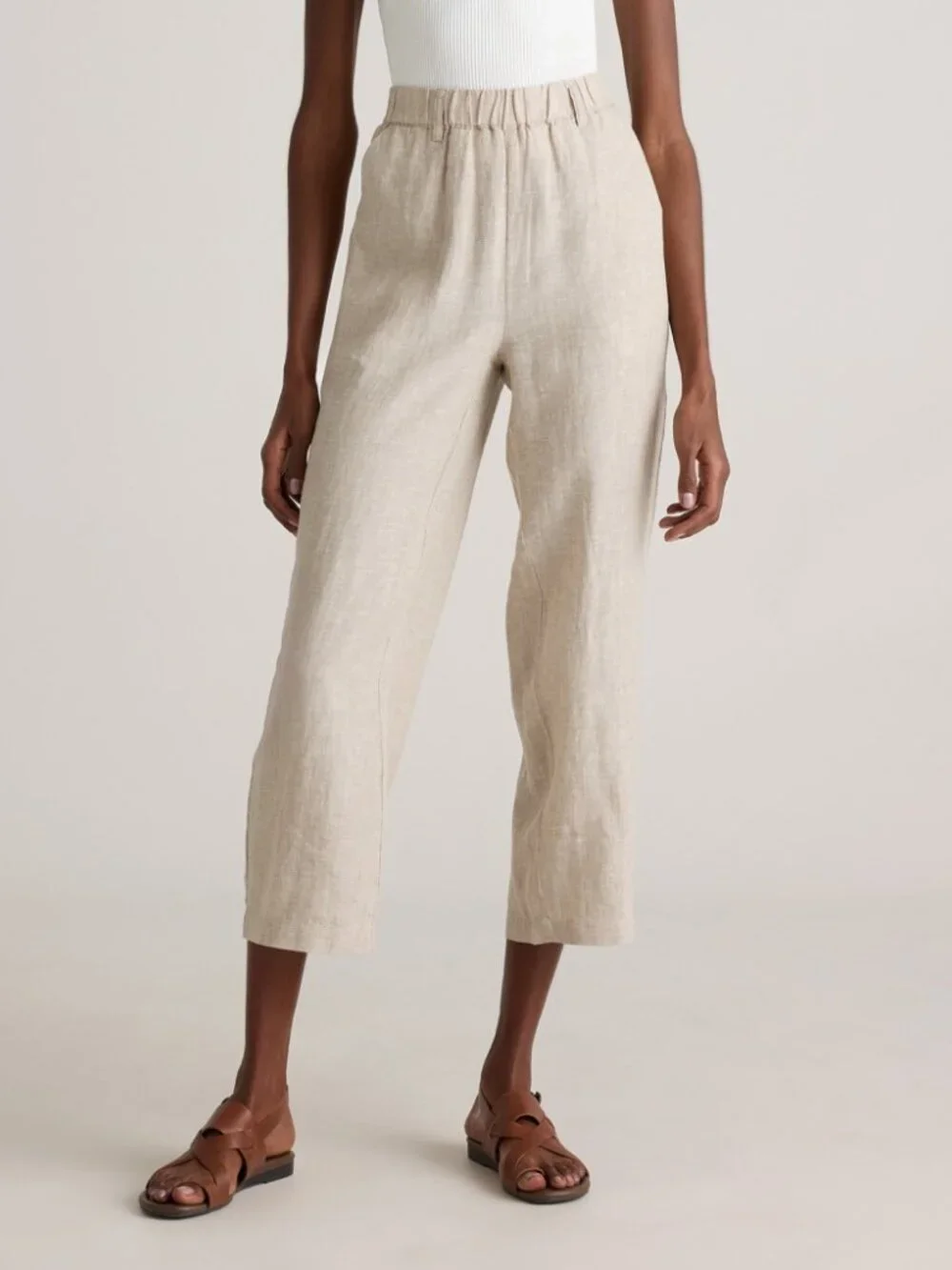 NWT Quince 100% European Linen Pants Flax Pull On Cropped Lounge Womens Size M
